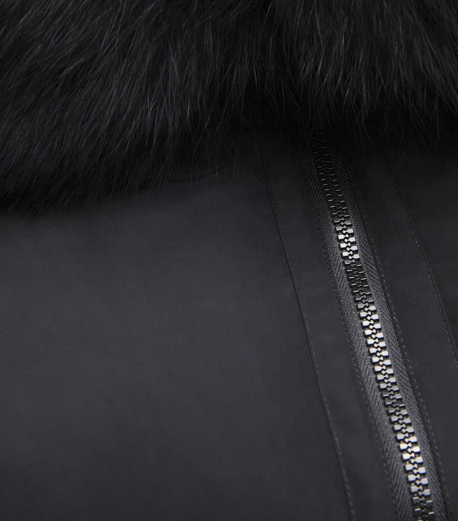 Yves Salomon Black Fur-Trim Down Coat with Mittens