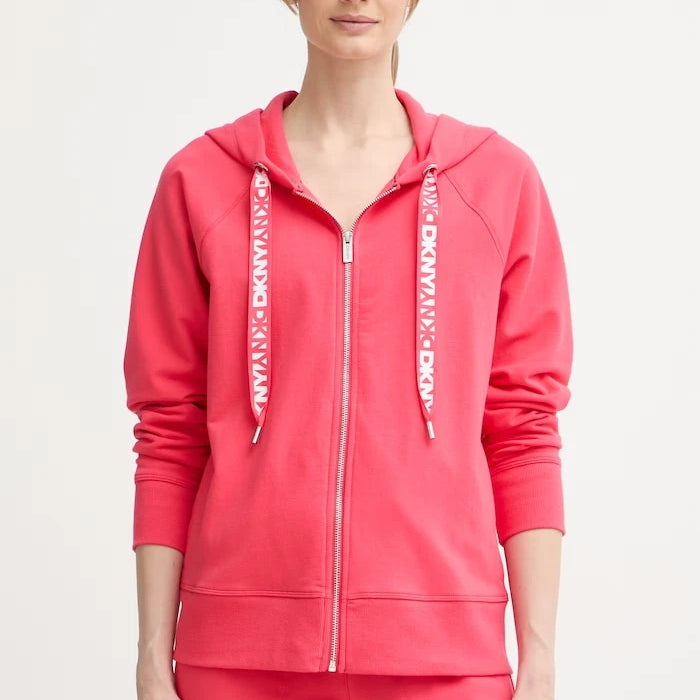 DKNY kadın pamuklu kapüşonlu fermuarlı sweatshirt