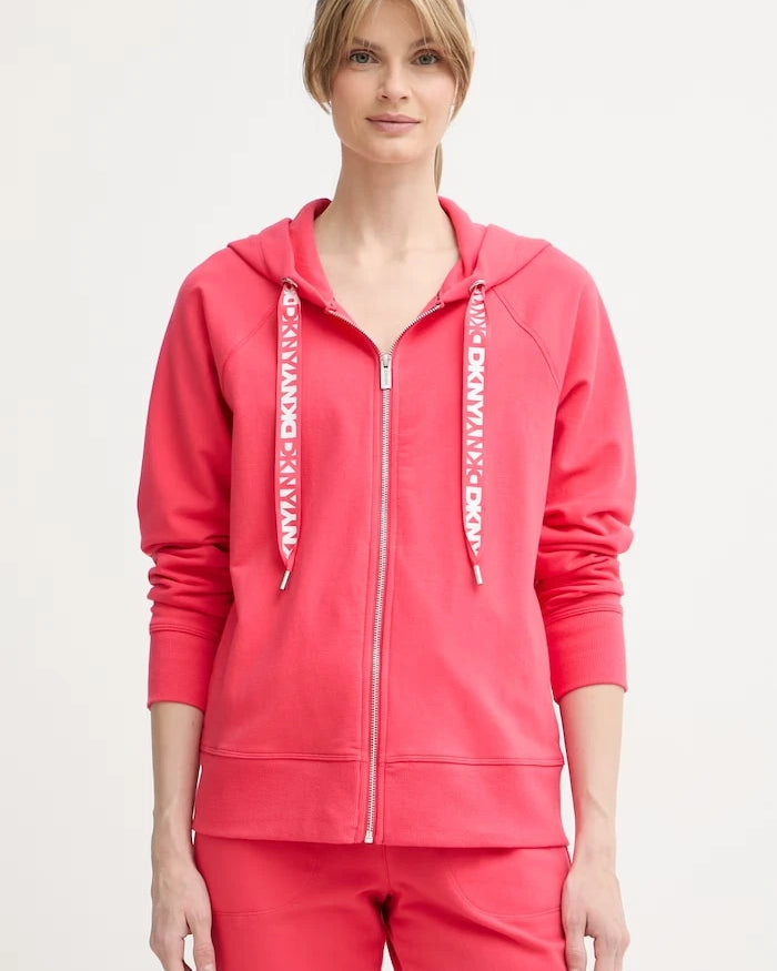 DKNY суичър с цип и качулка дамски от памук
