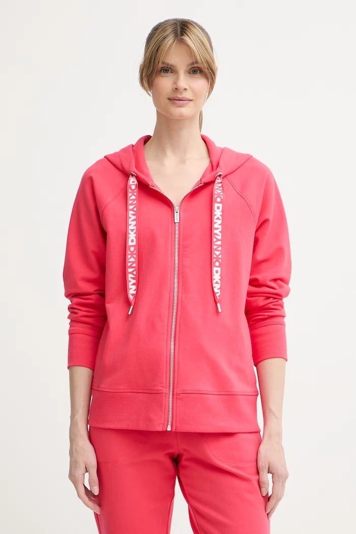 DKNY kadın pamuklu kapüşonlu fermuarlı sweatshirt