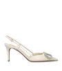 Valentino Garavani White Leather VLogo Strass Slingback Pumps 80