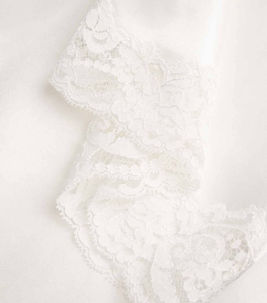 Gilda & Pearl Ivory Silk Lace-Trim In My Boudoir Long Robe