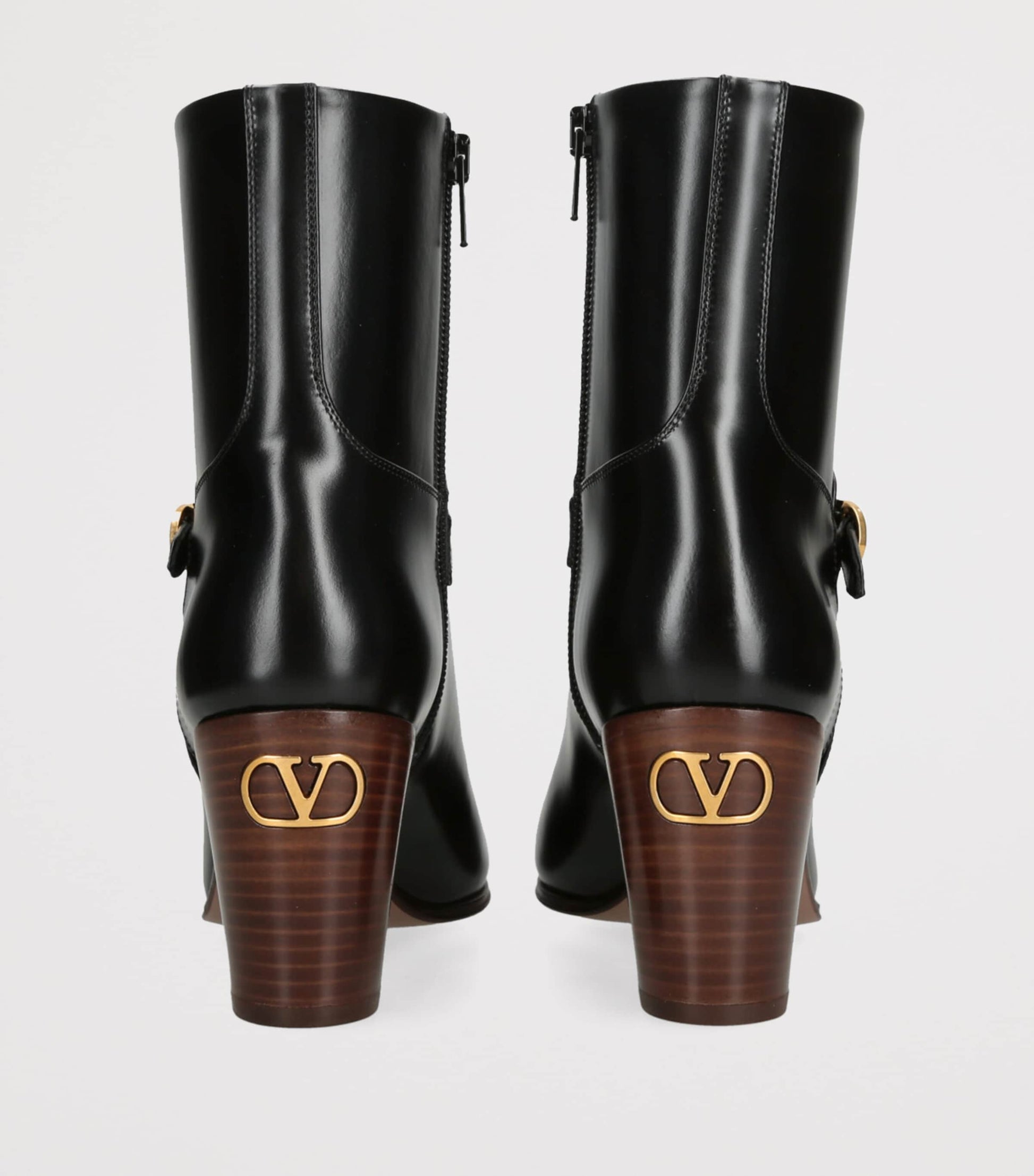 Valentino Garavani Black Leather Pattie Heeled Ankle Boots 75