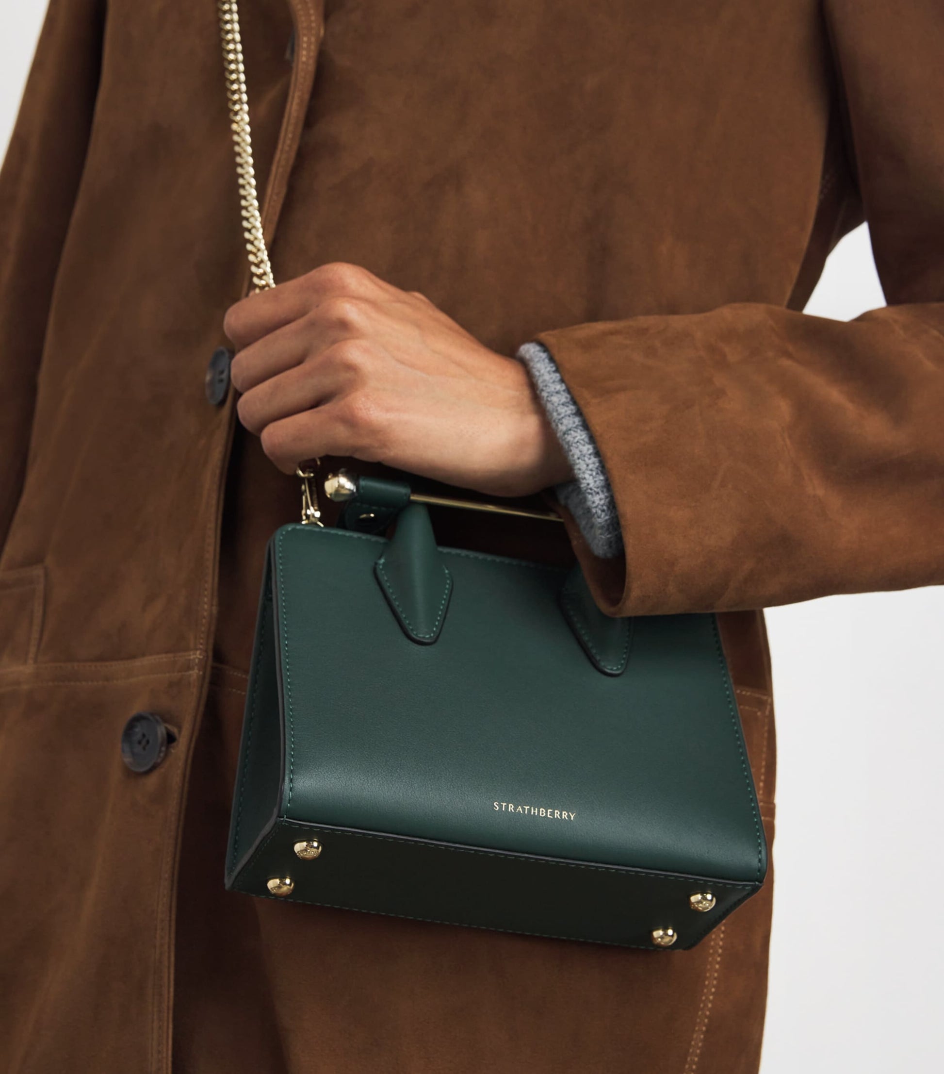 Strathberry Green Leather Nano Tote Bag