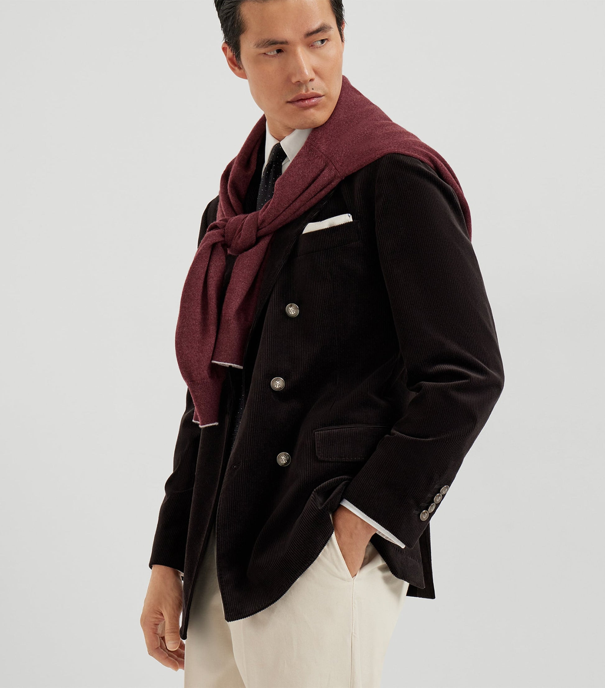 Brunello Cucinelli Black Cotton-Cashmere Corduroy Deconstructed Blazer