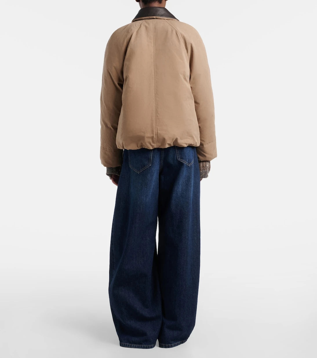 Brunello Cucinelli - Leather-trimmed barrel-leg jeans