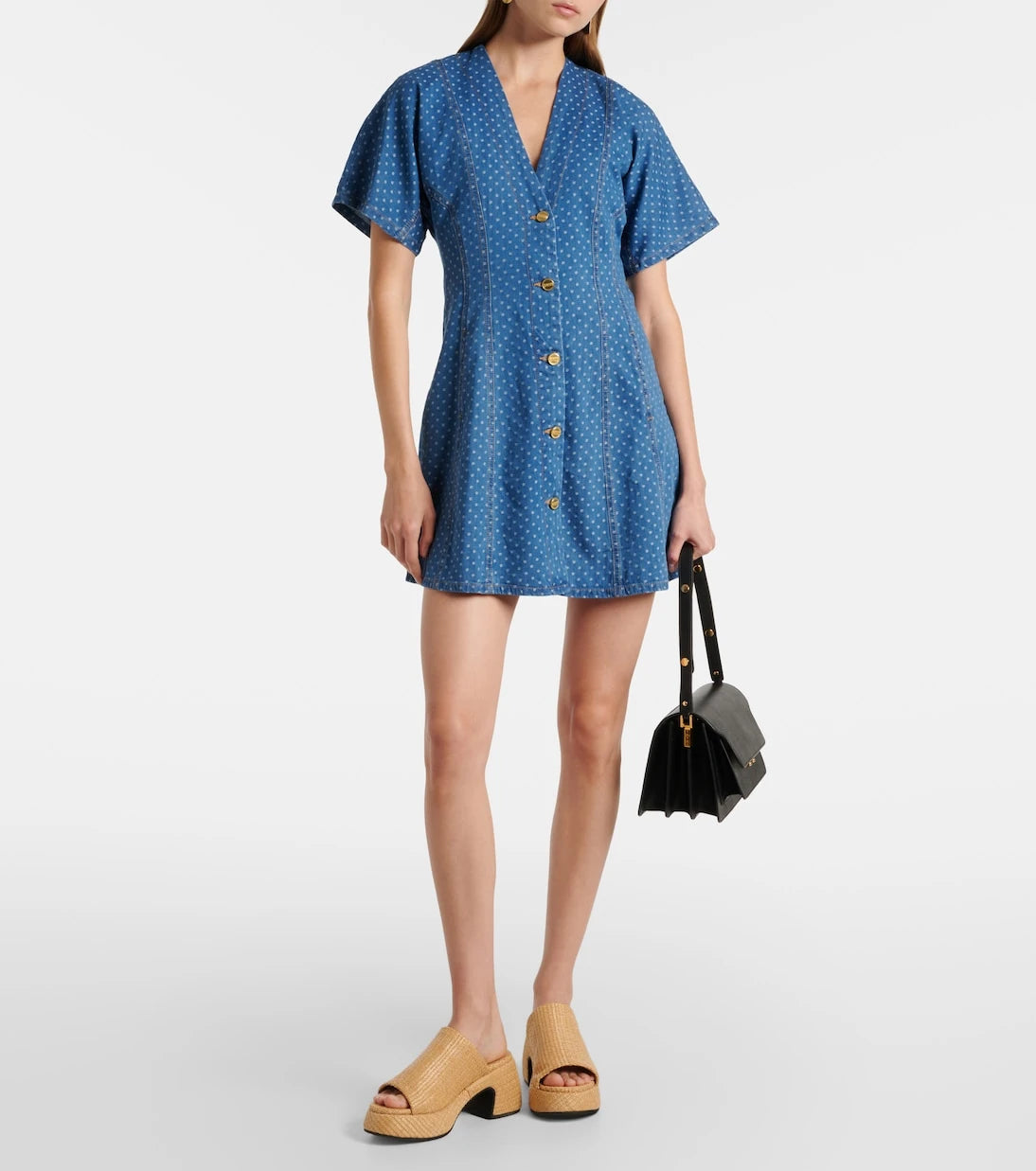 Ganni - Polka-dot denim minidress