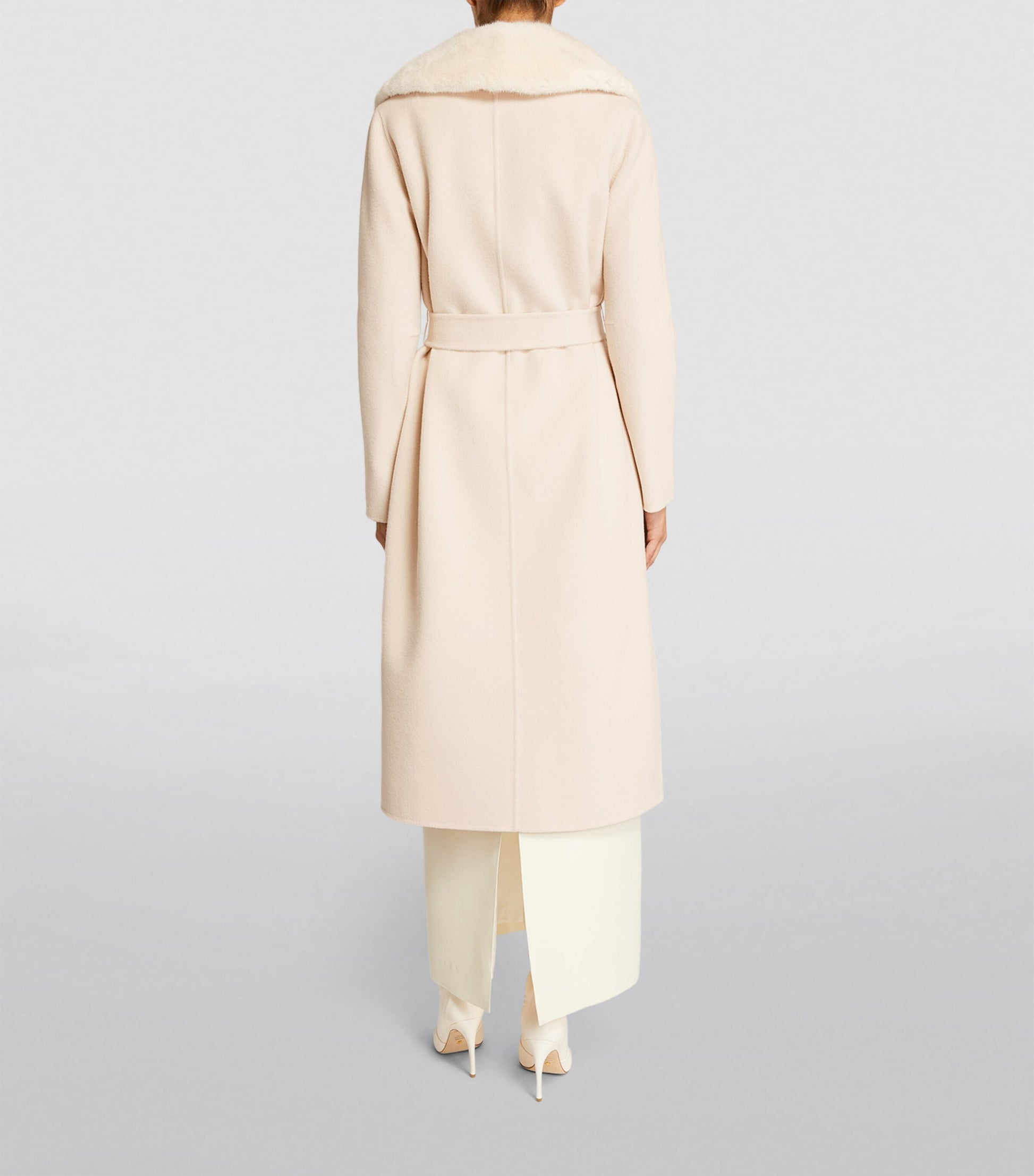 Yves Salomon Beige Cashmere-Wool Fox Fur-Trim Coat