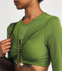 Green Pin-Gathered Crop Top