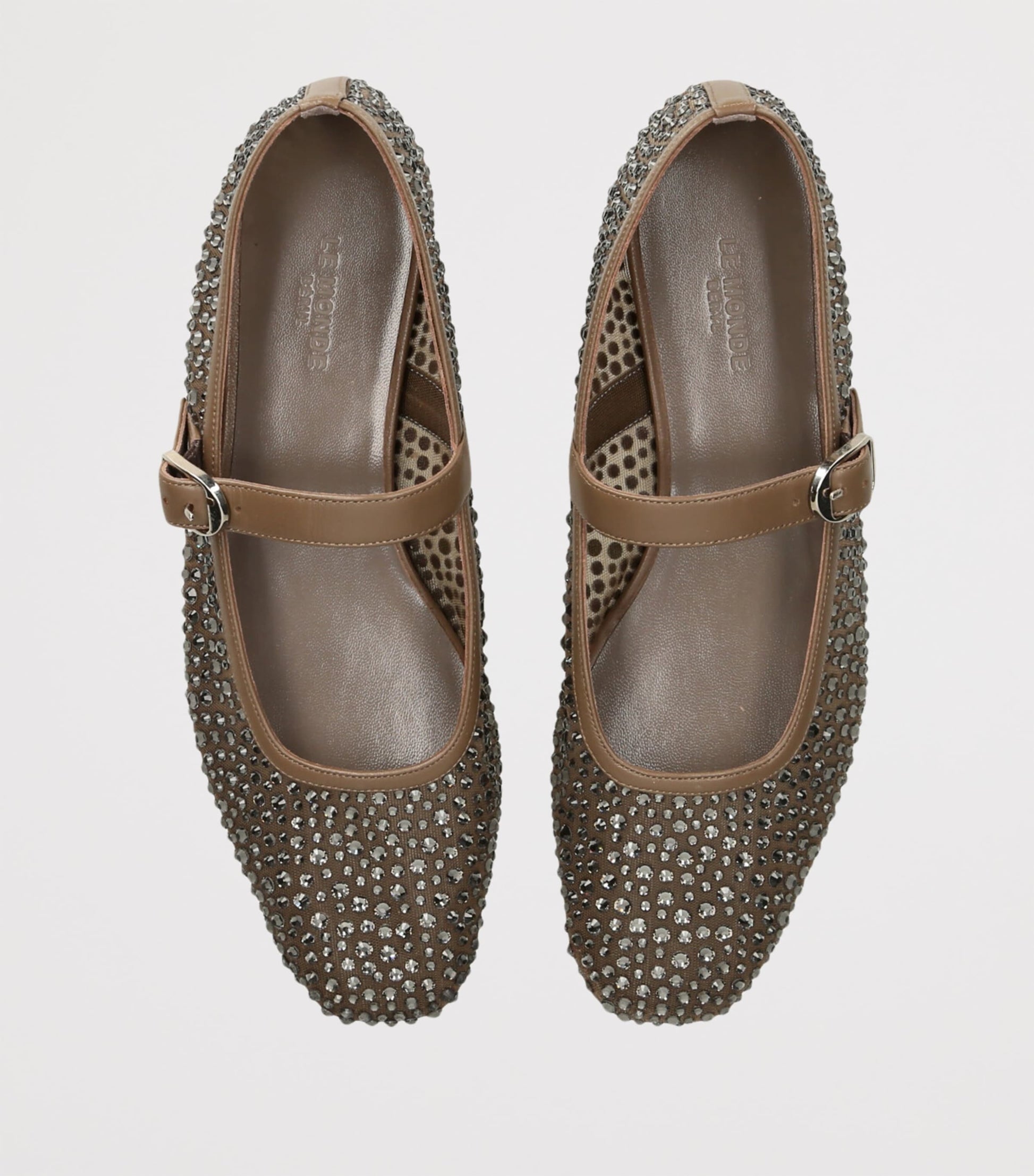 Le Monde Beryl Brown Crystal-Embellished Mary Jane Flats