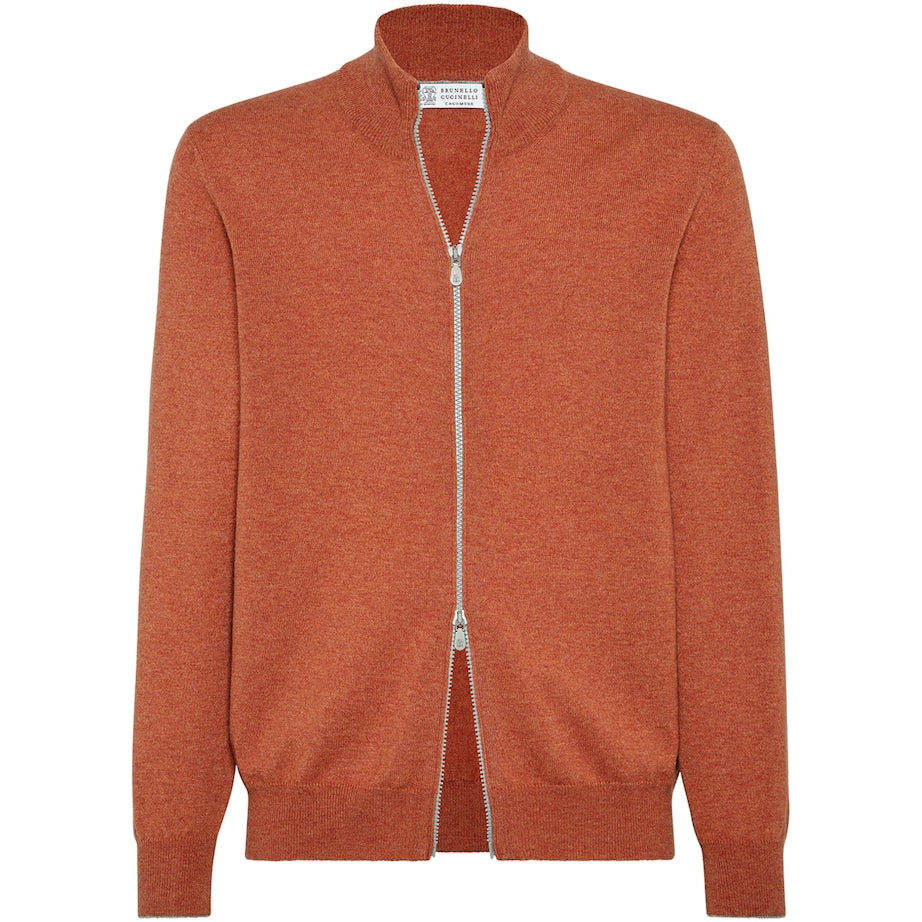 Brunello Cucinelli Yellow Cashmere Zip-Up Cardigan