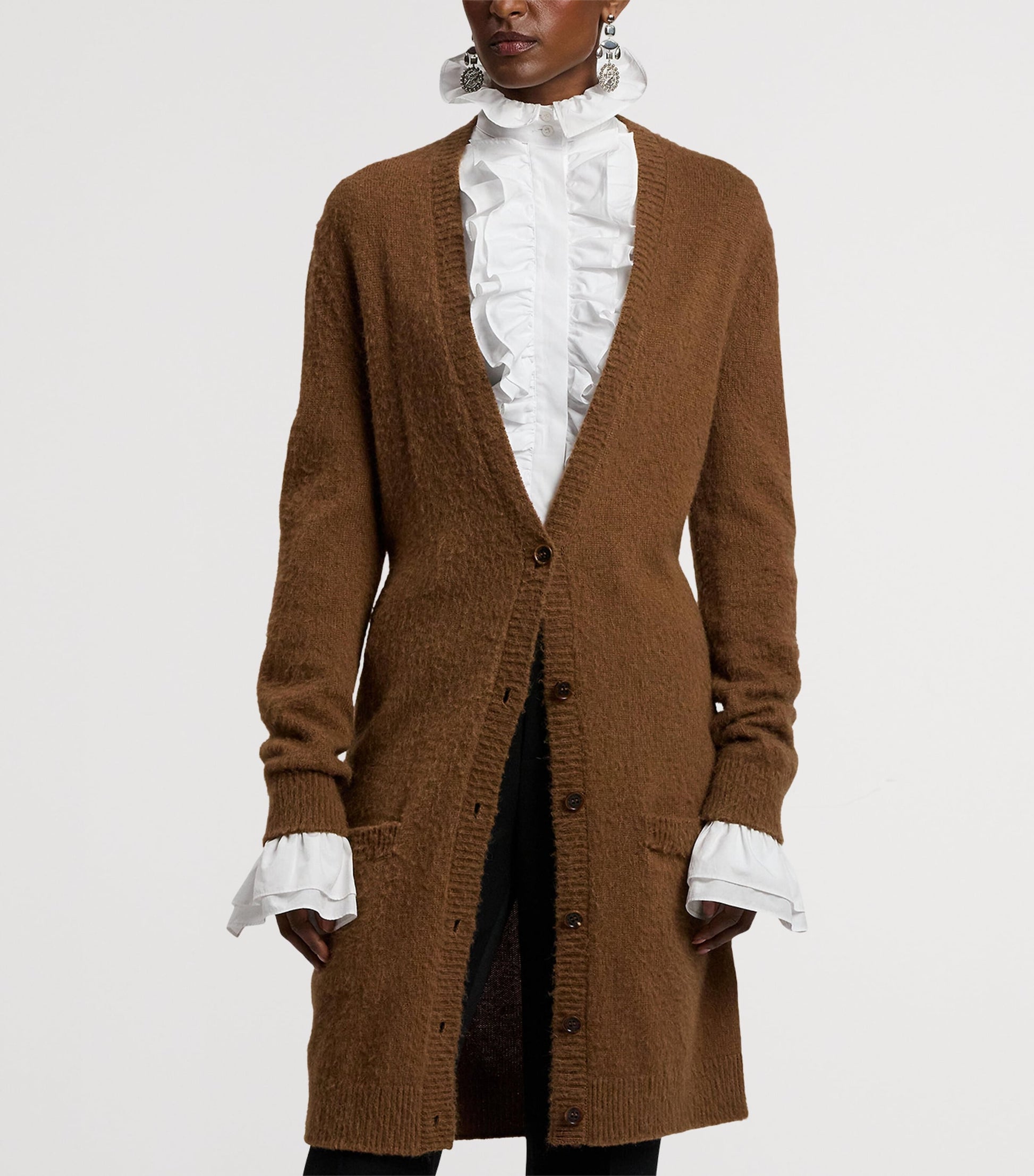 Brown Cashmere-Alpaca Long Cardigan