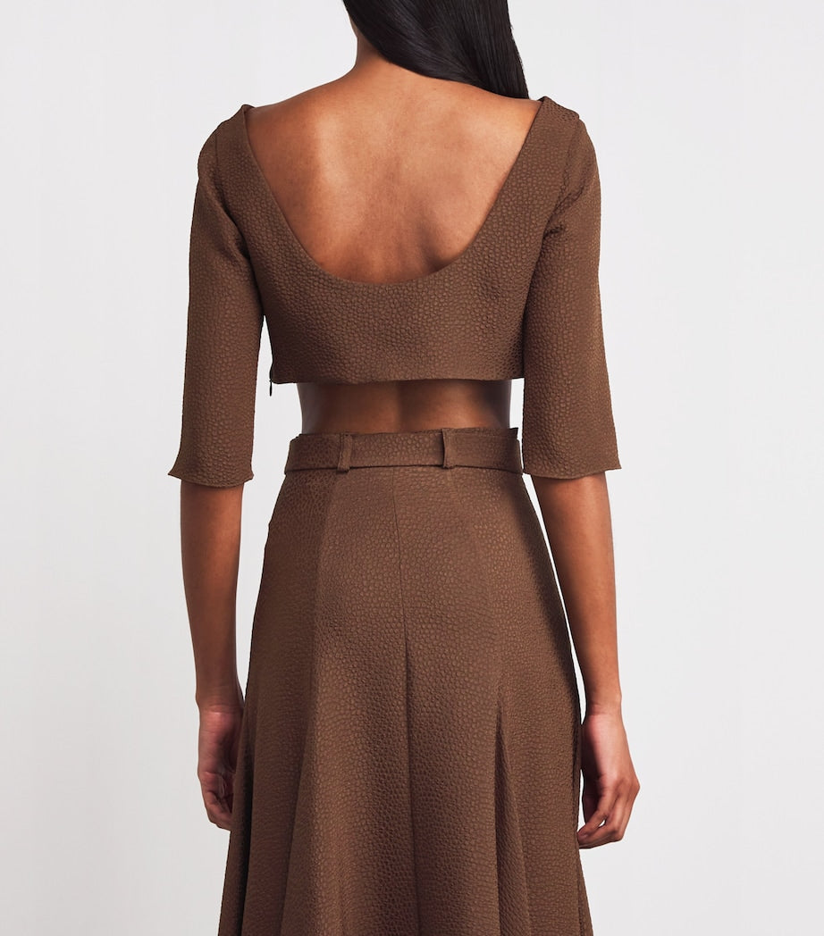 Edeline Lee Brown Jacquard Joan Crop Top