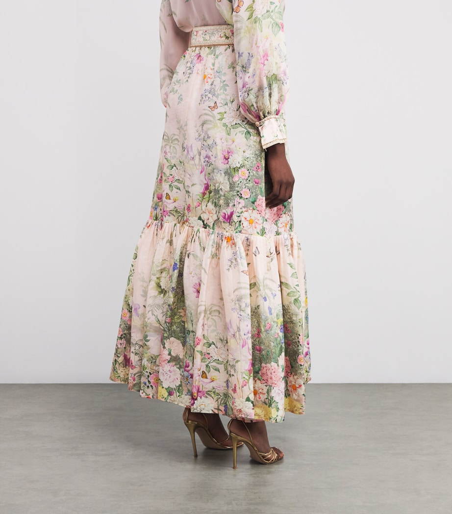 Pink Linen-Silk Belted Maxi Skirt