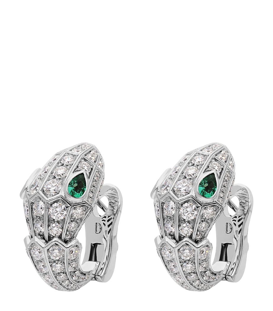 Bvlgari White Gold, Diamond and Emerald Serpenti Earrings
