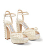 Jimmy Choo White Sacaria 120 Pearl-Embellished Satin Platform Sandals