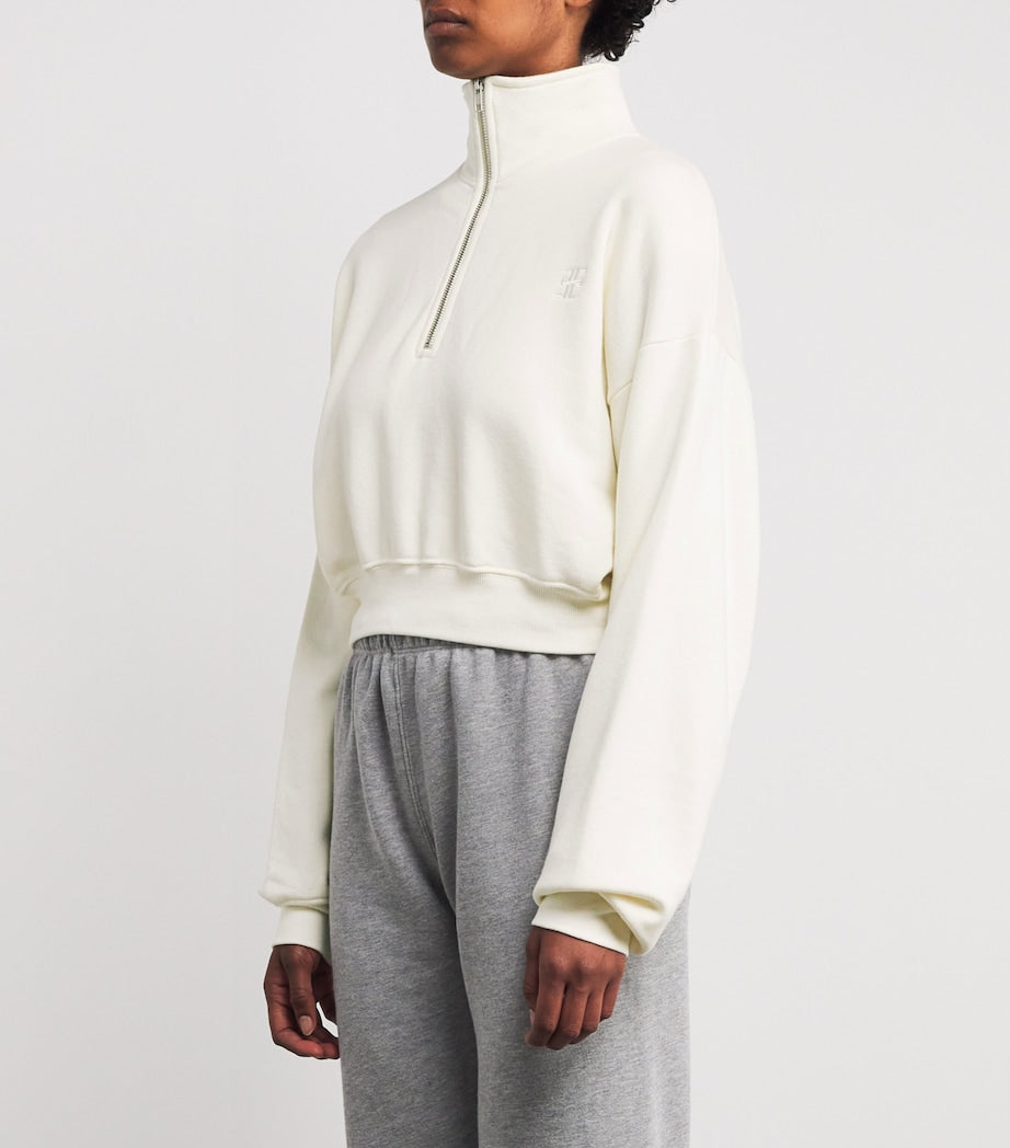 Ivory Cropped Cotton-Blend Half-Zip Sweatshirt