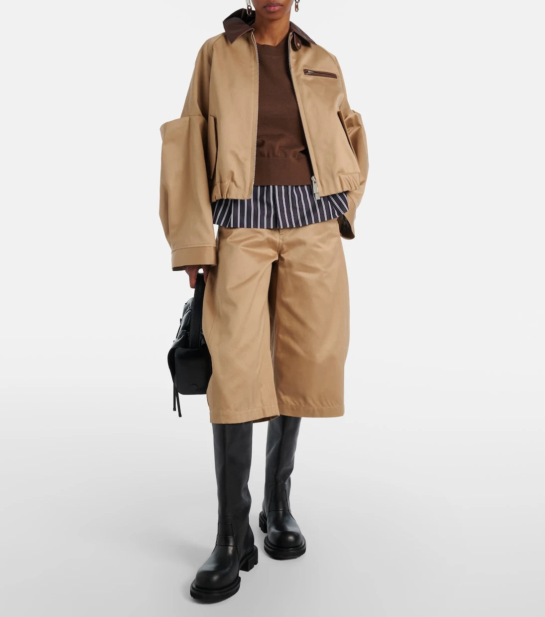 Sacai - Leather-trimmed cotton blouson jacket