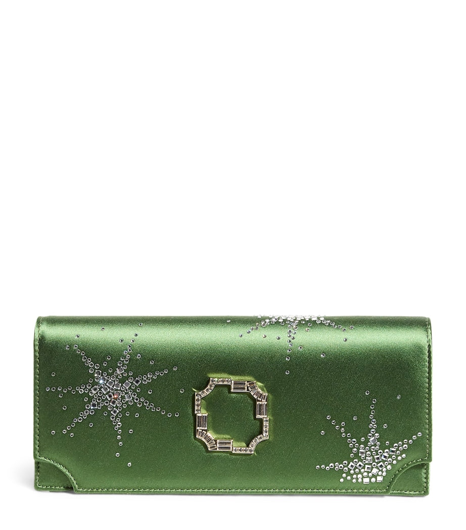 Malone Souliers Green Satin Embellished Vivien Clutch Bag