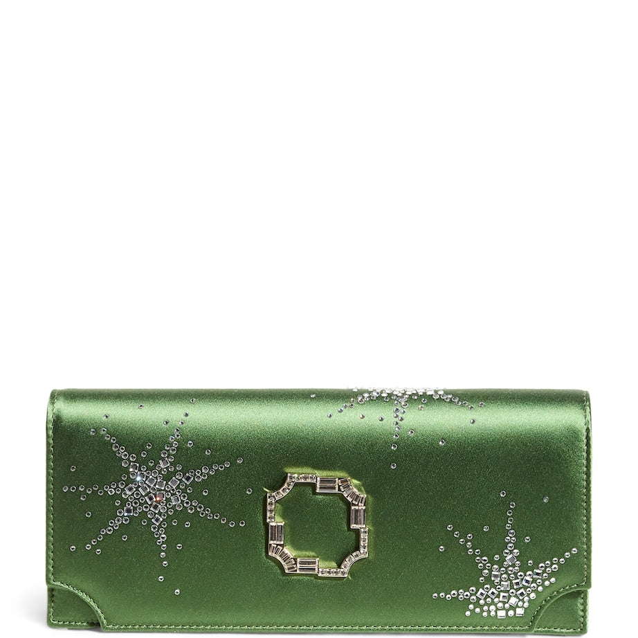 Malone Souliers Green Satin Embellished Vivien Clutch Bag