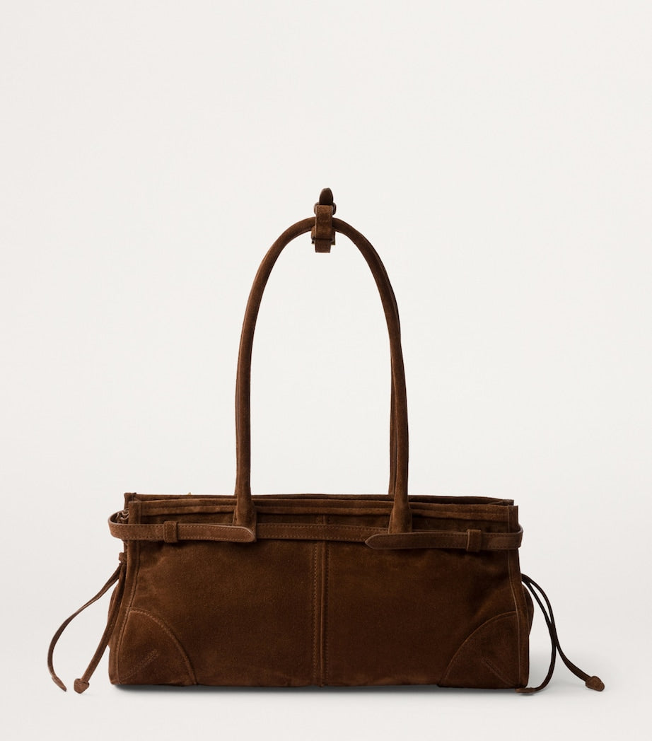 Prada Brown Medium Suede Belted Bonnie Shoulder Bag