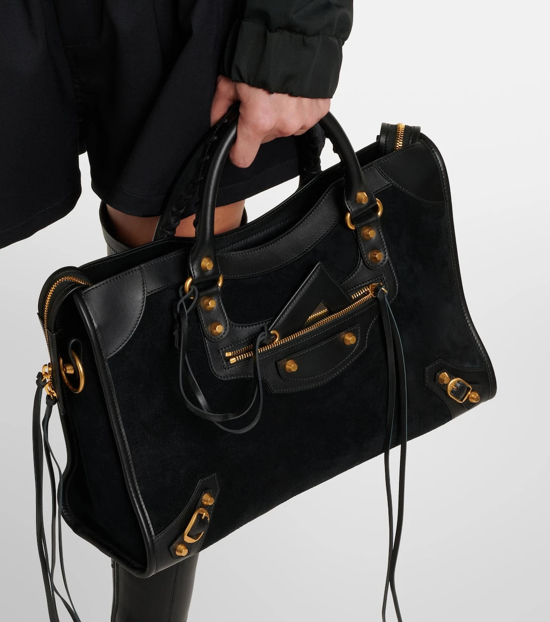 Balenciaga - Le City Medium leather-trimmed suede tote bag