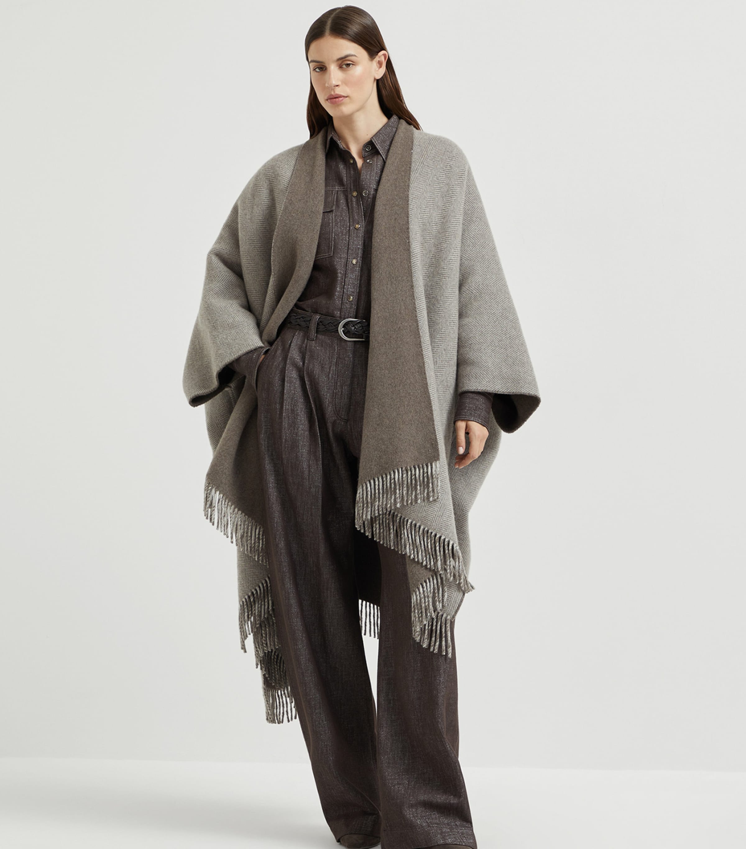 Brown Cashmere Sparkling Poncho