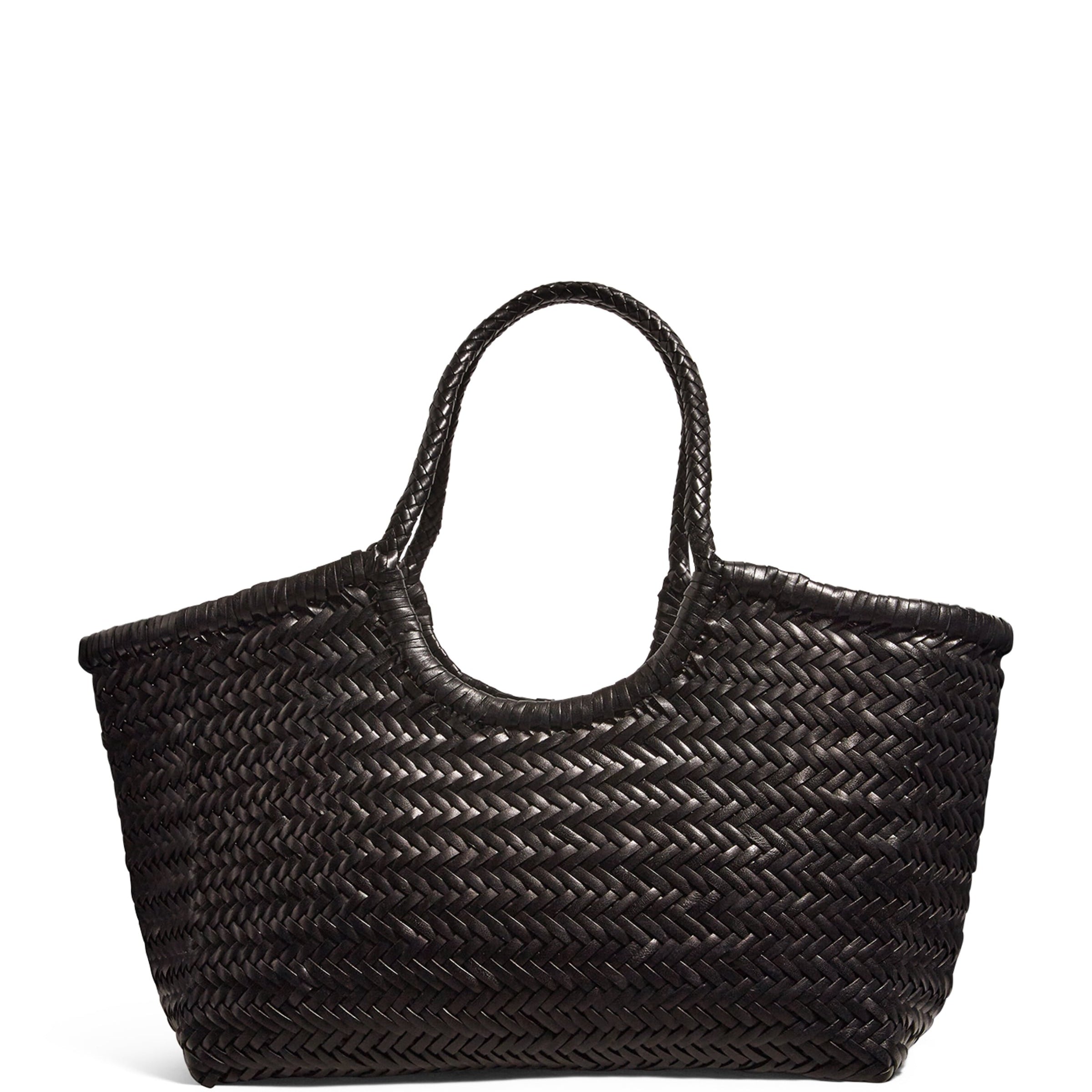 Black Large Leather Woven Nantucket Tote Bag