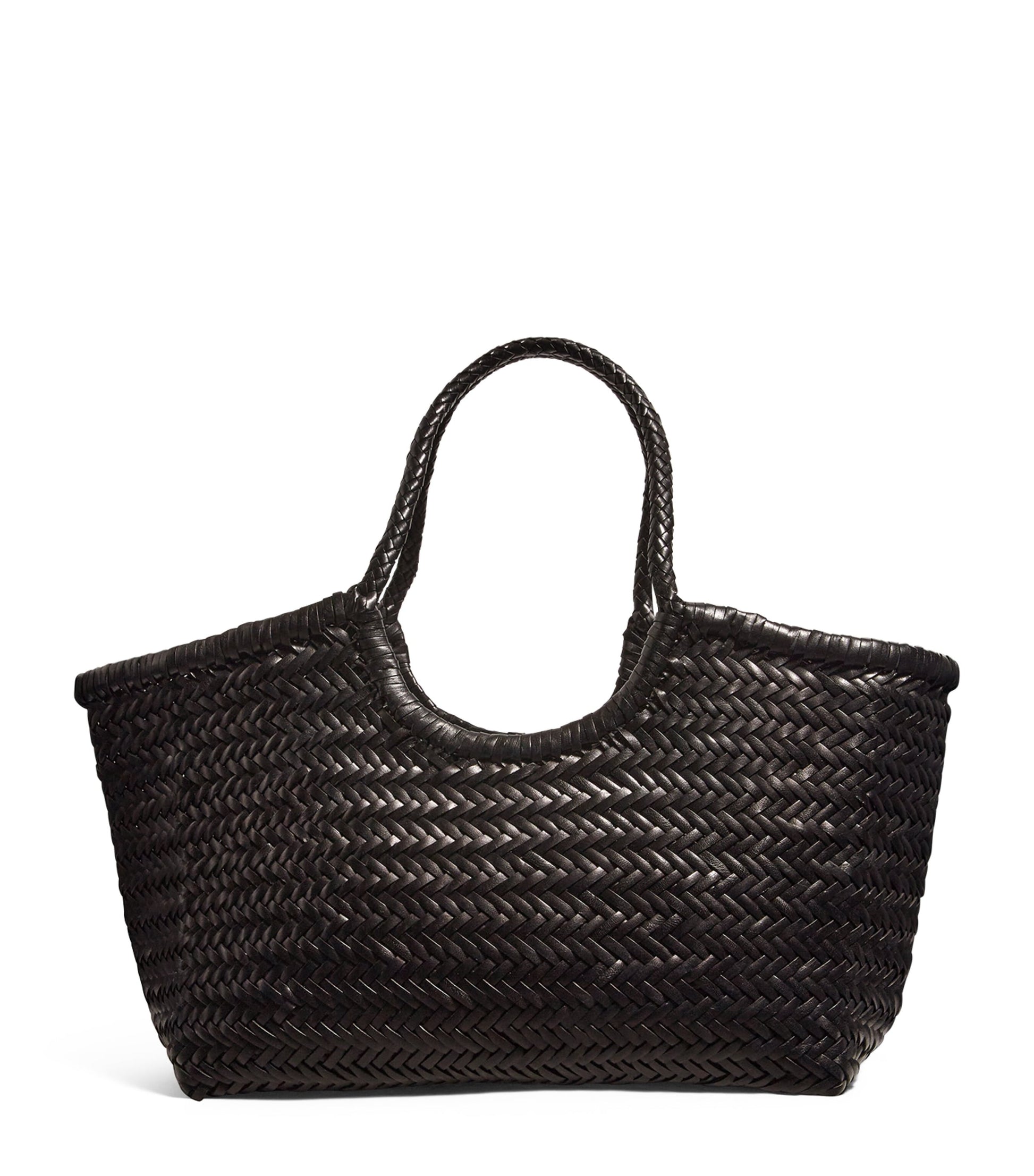 Black Large Leather Woven Nantucket Tote Bag