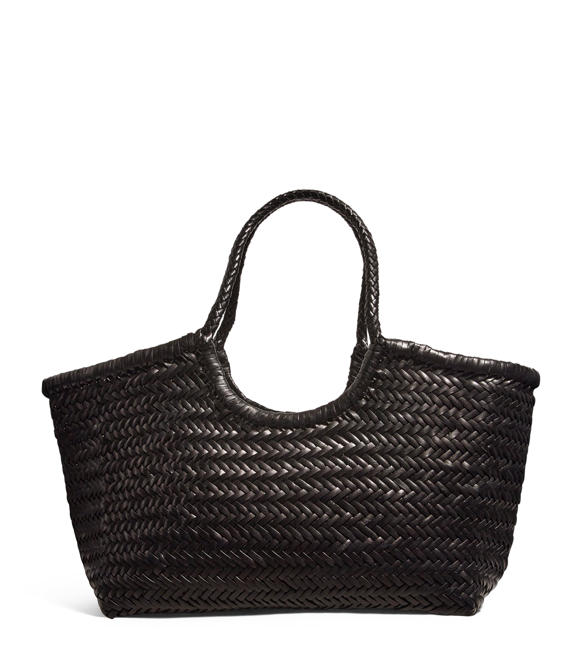 Black Large Leather Woven Nantucket Tote Bag