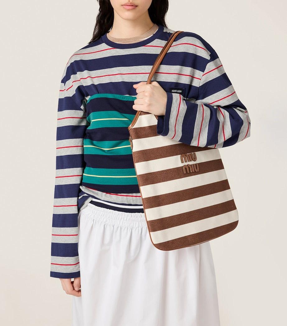 Miu Miu Brown Canvas-Leather Ivy Tote Bag