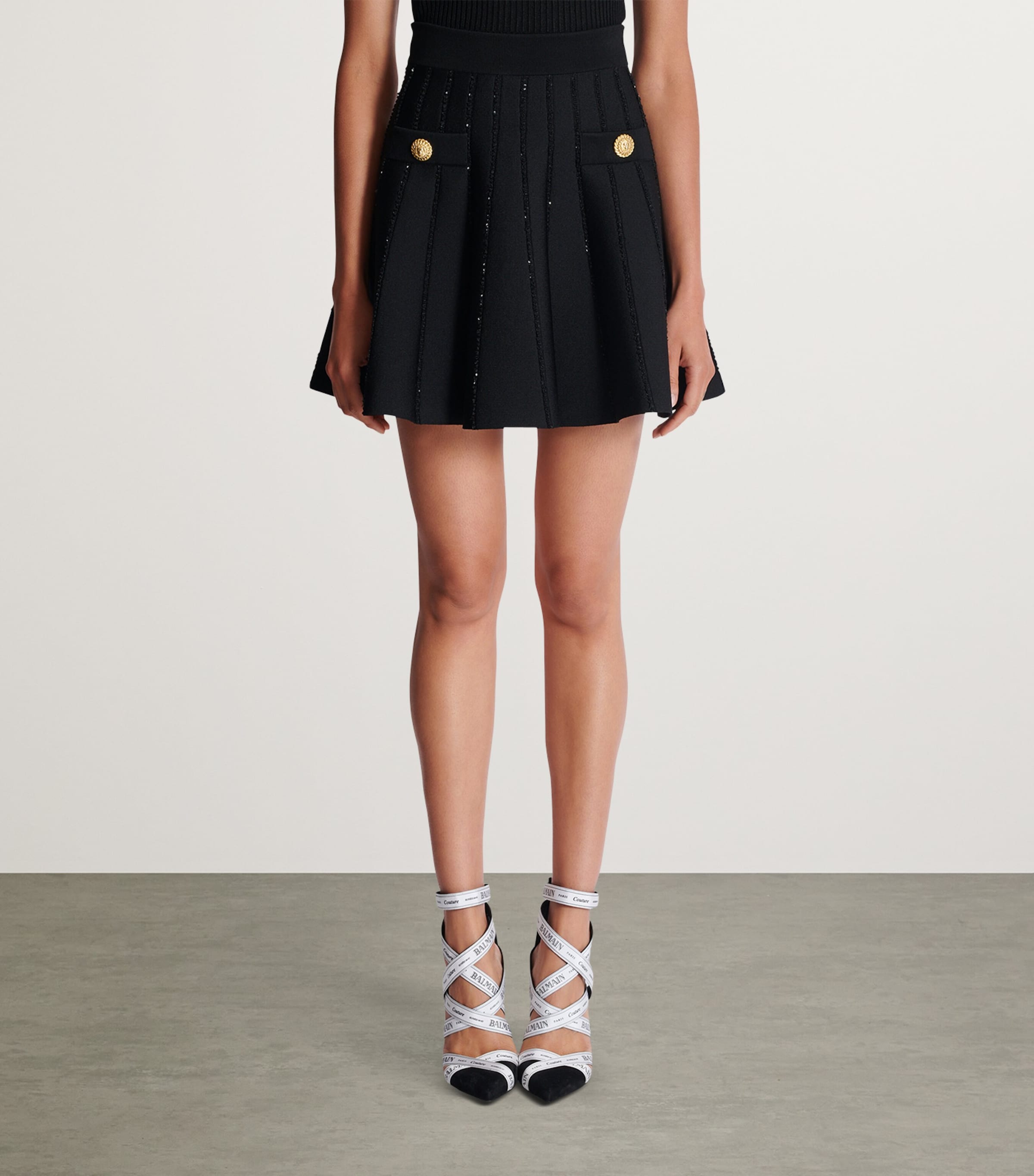 Balmain Black Flared Knitted Mini Skirt