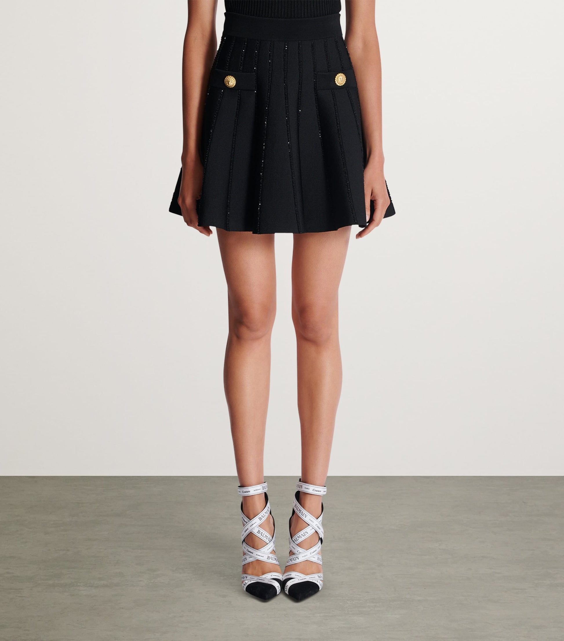 Balmain Black Flared Knitted Mini Skirt