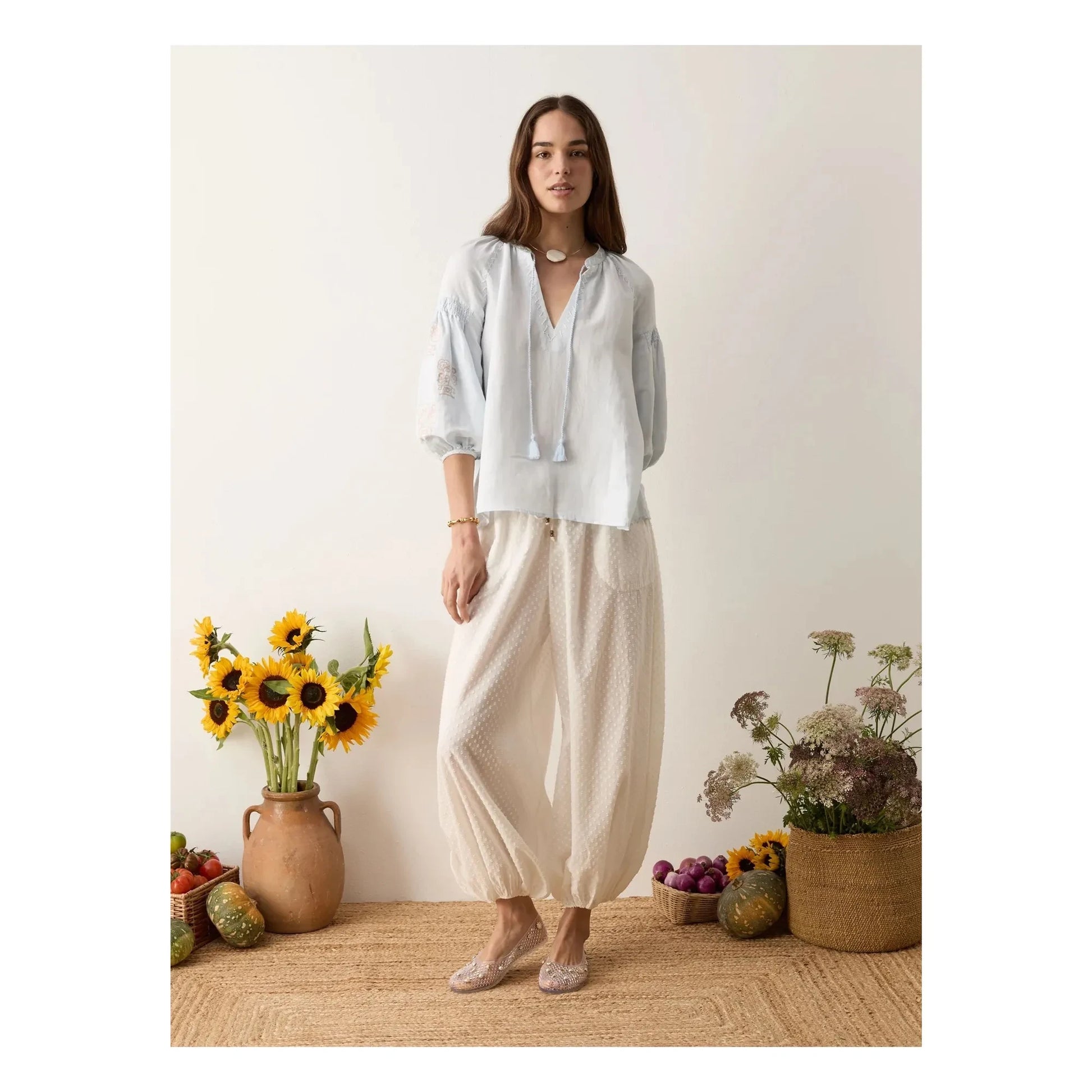 Boteh - Melissa Cotton Embroidery Blouse | Light blue