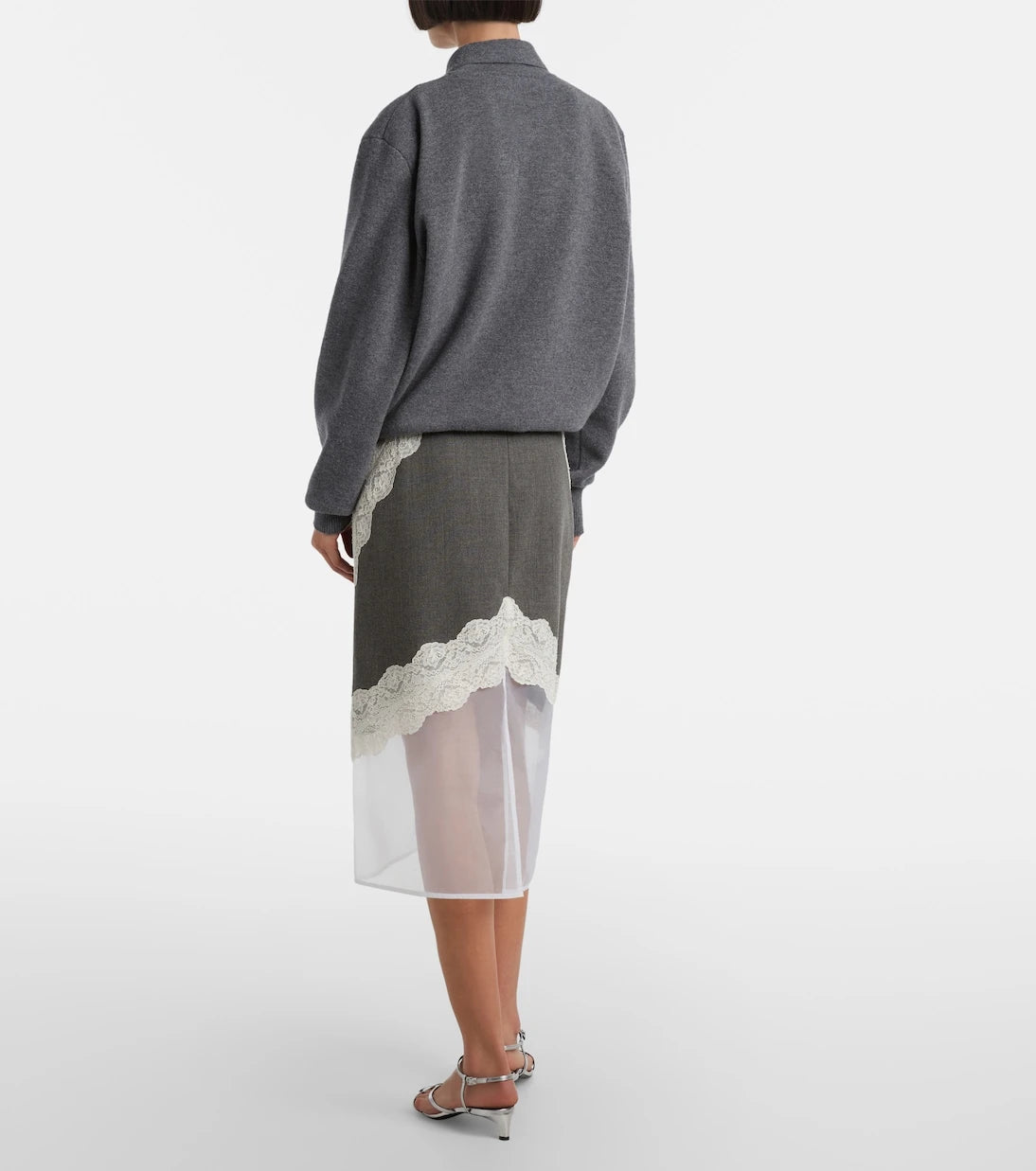 Jil Sander - Lace-trimmed wool midi skirt