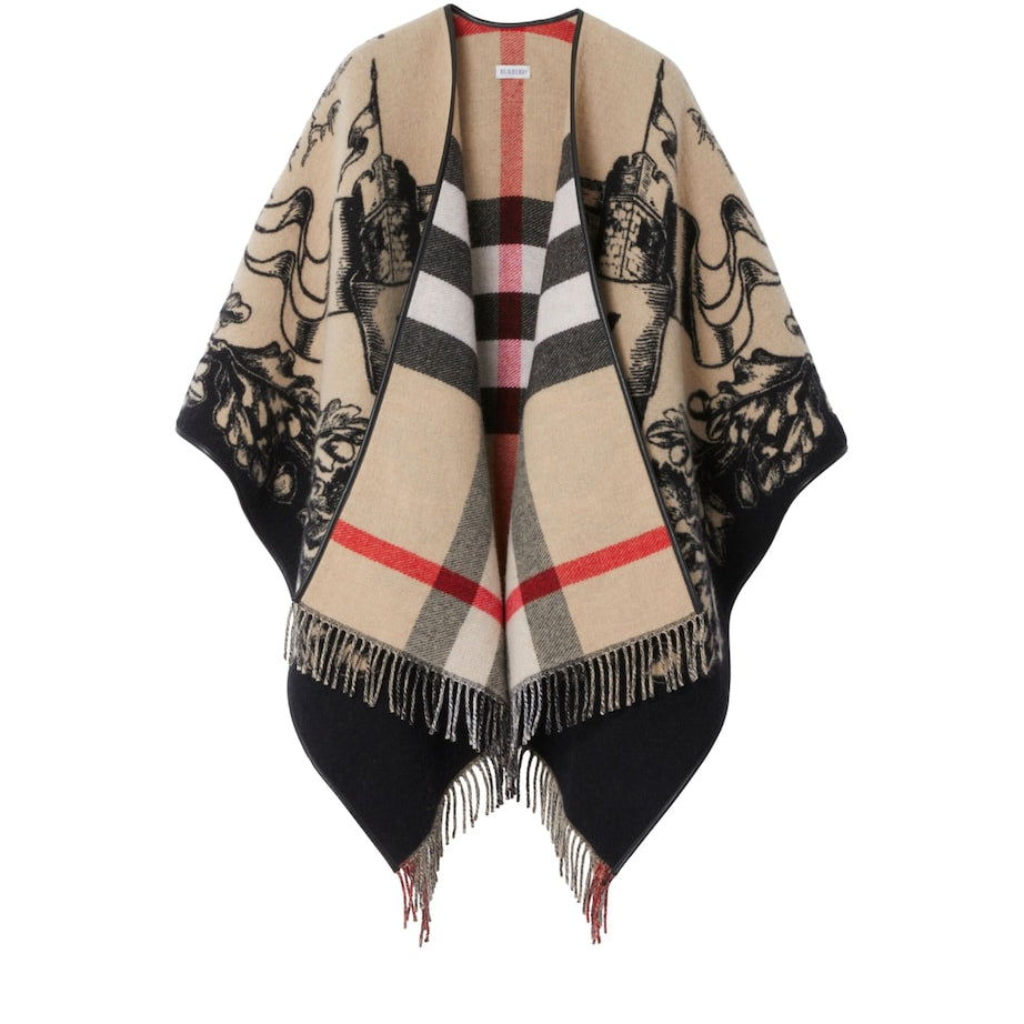 Beige Wool Reversible Check EKD Cape