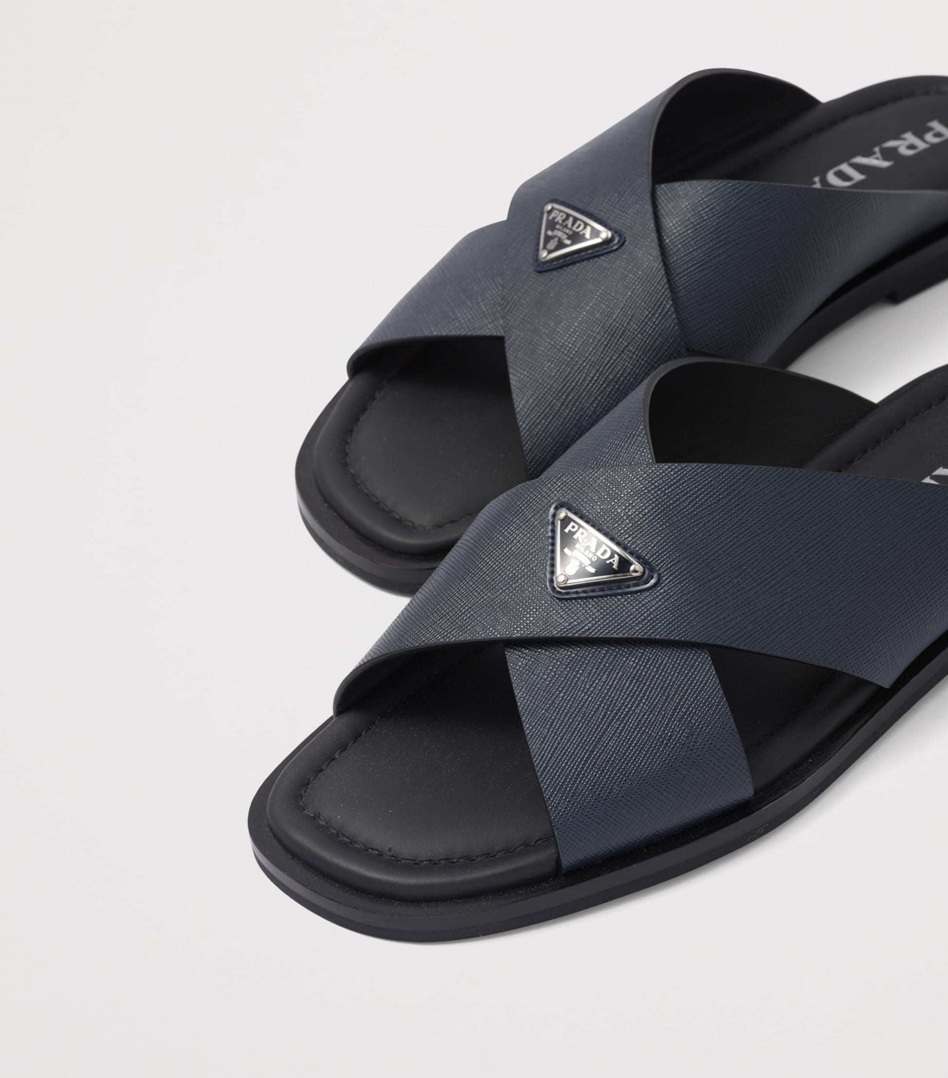Prada Saffiano Leather Crossover Sandals