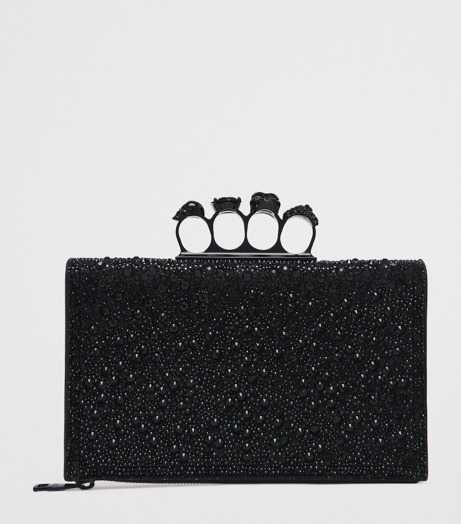 McQueen Black Suede Embellished Four-Ring Clutch Bag