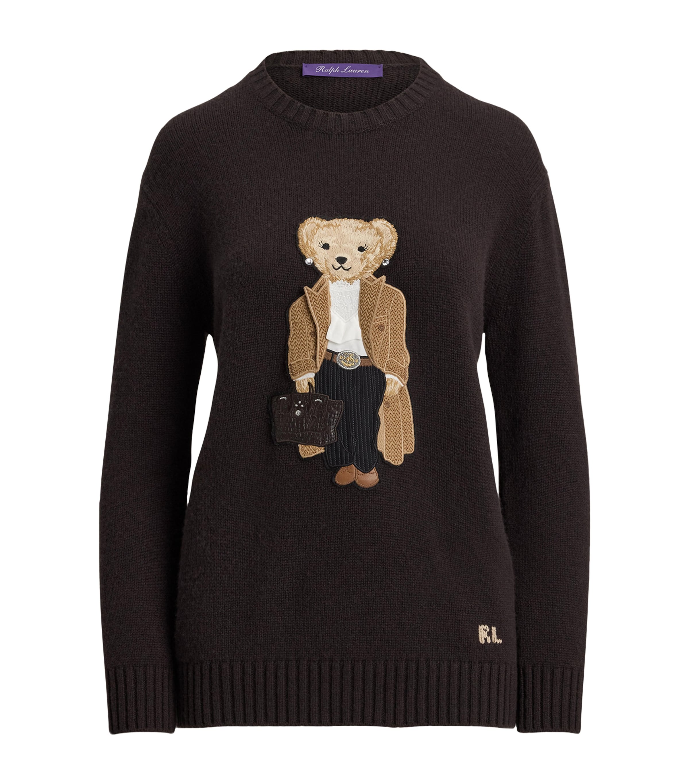 Ralph Lauren Collection Brown Cashmere Fall Polo Bear Sweater