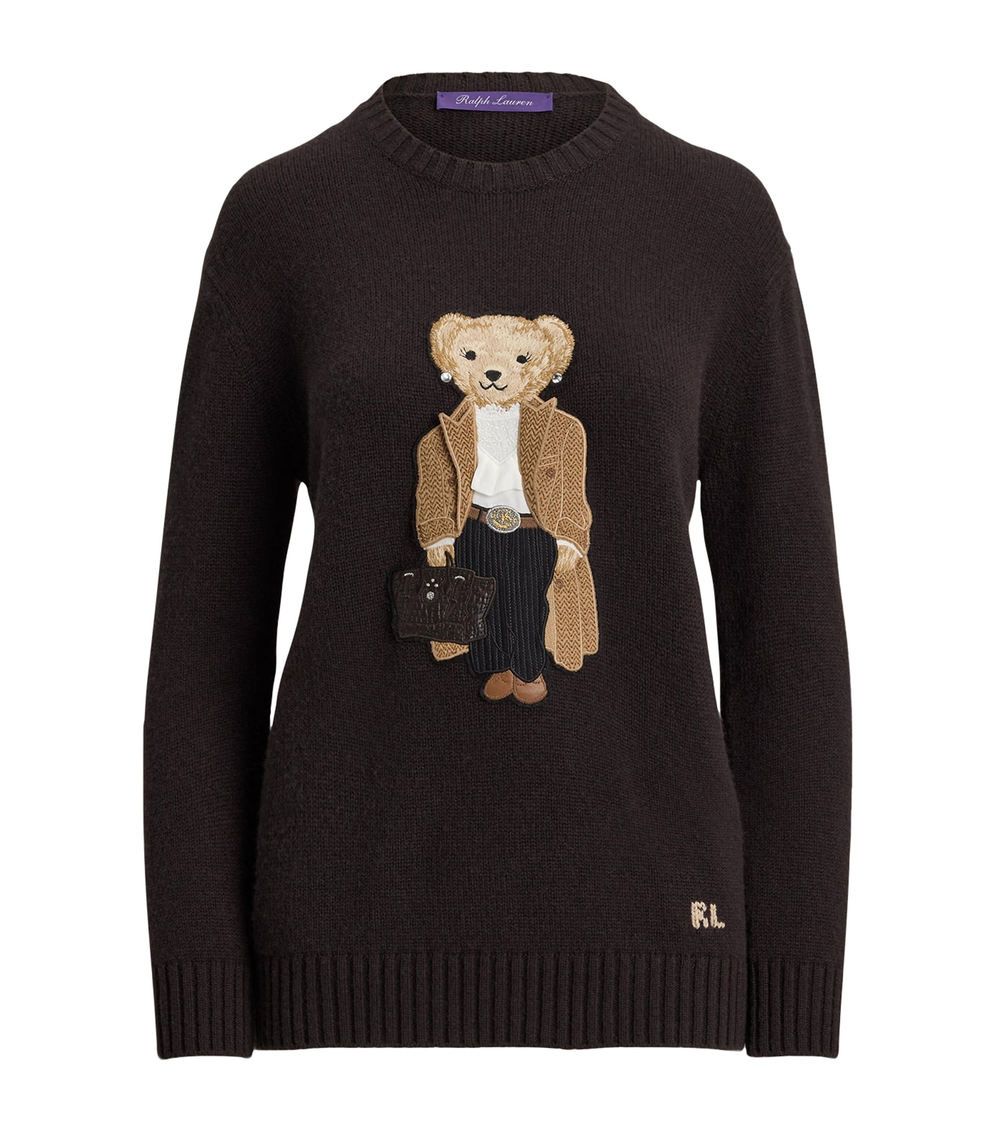 Ralph Lauren Collection Brown Cashmere Fall Polo Bear Sweater