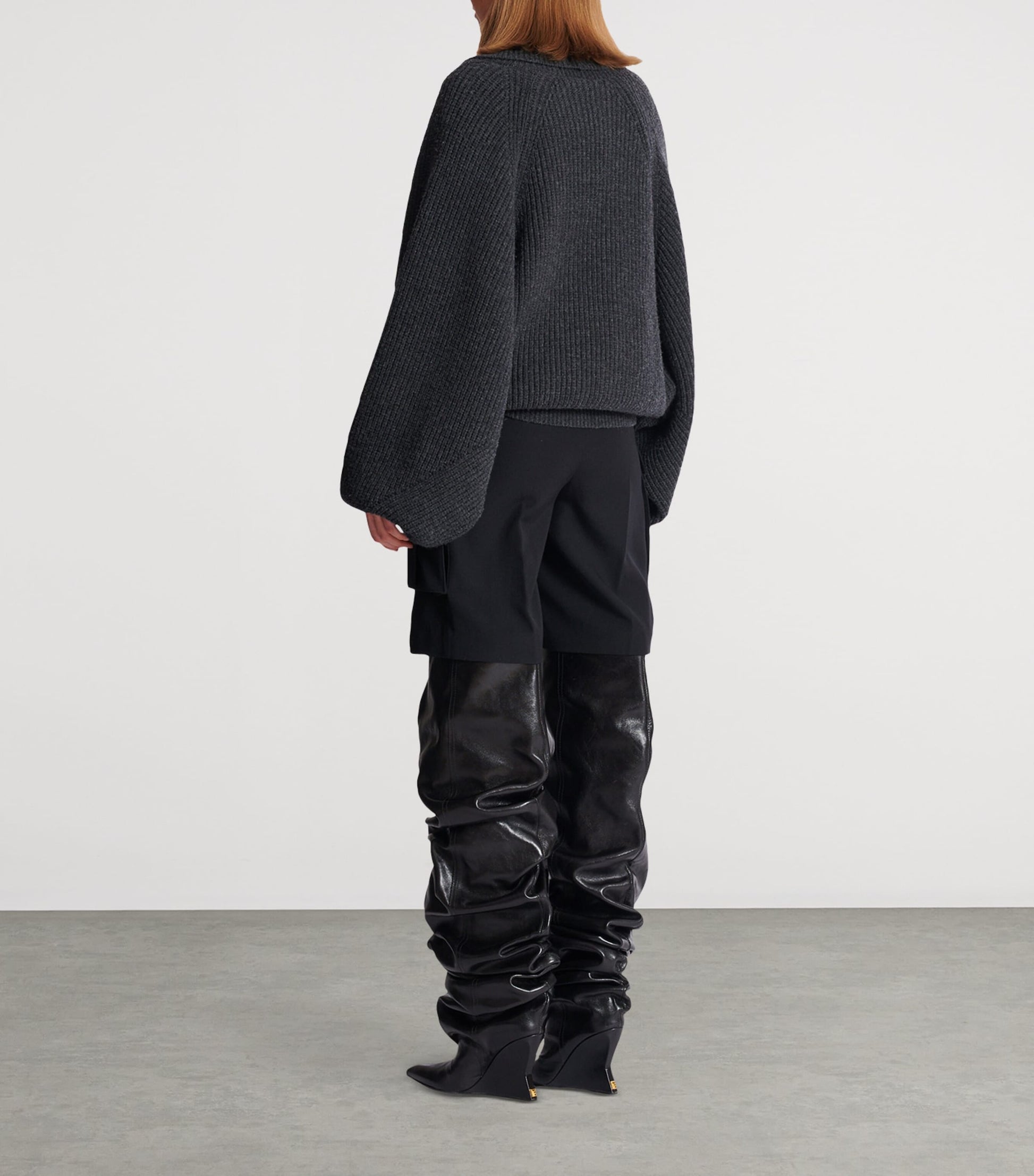 Balmain Grey Wool Oversized Wrap Sweater