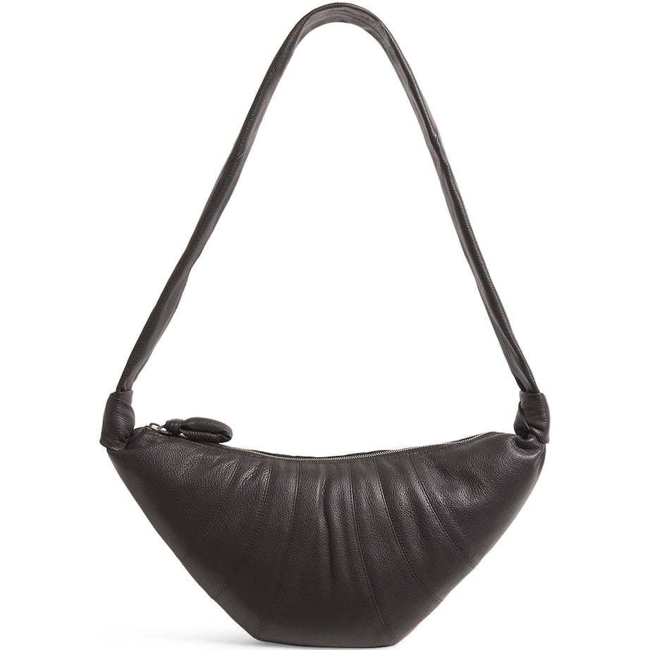 Medium Grained Leather Croissant Shoulder Bag BR490 DARK CHOCOLATE