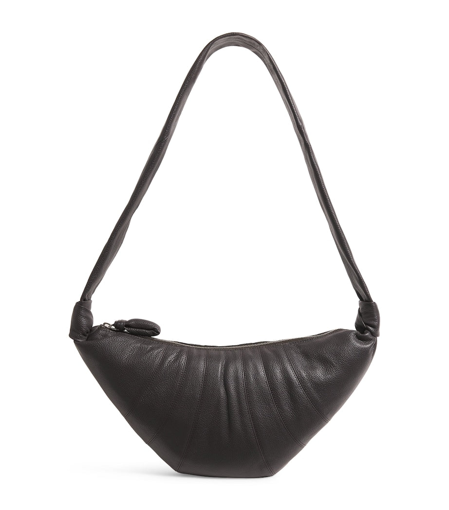 Medium Grained Leather Croissant Shoulder Bag BR490 DARK CHOCOLATE