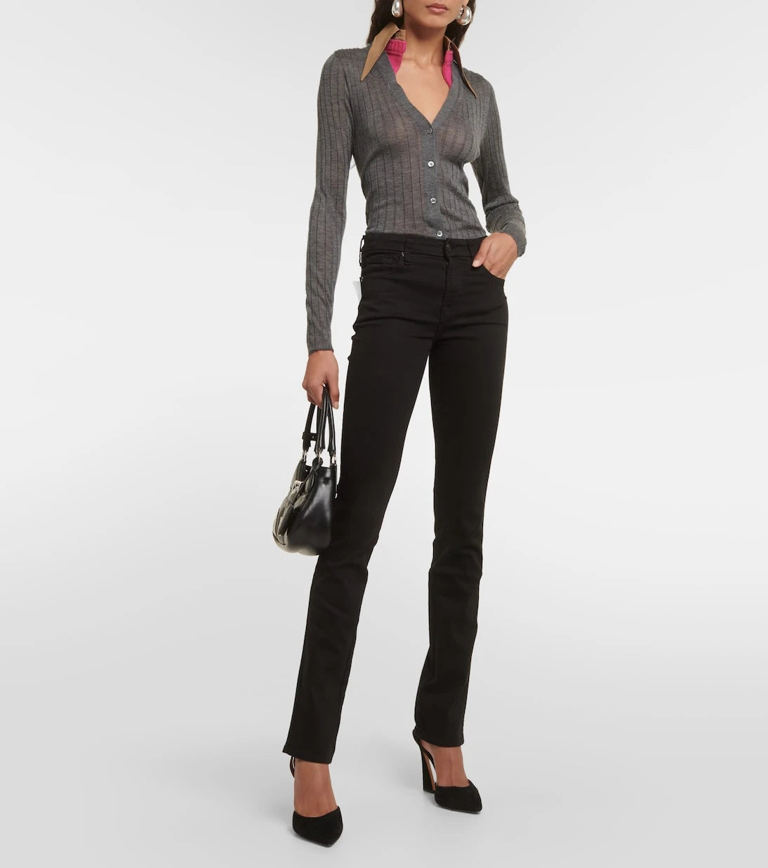 7 For All Mankind - جينز بقصة مستقيمة وخصر مرتفع