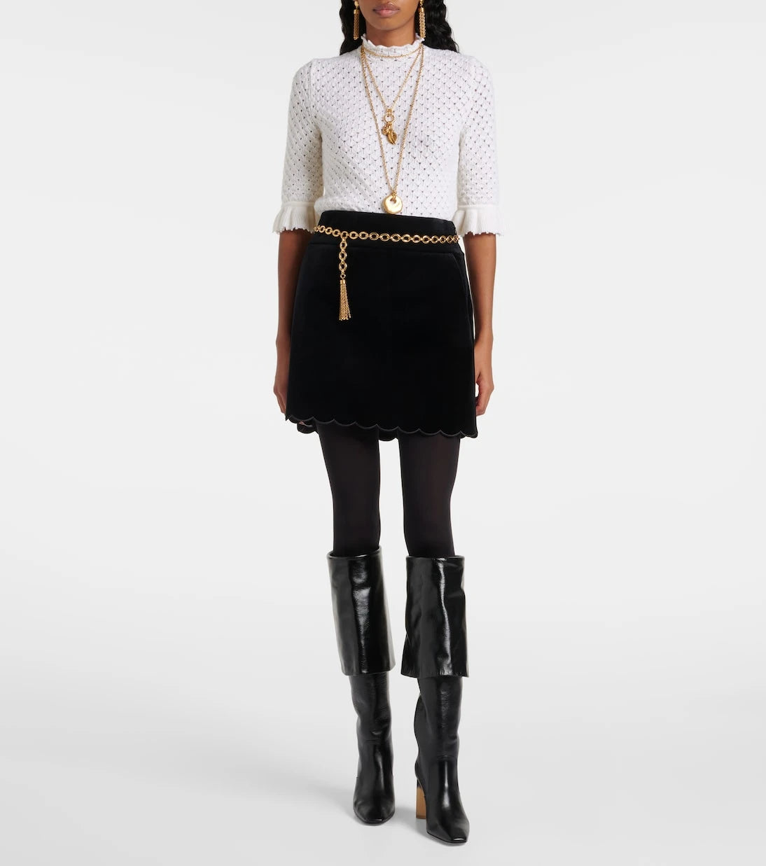 Chloé - Scalloped cotton velvet miniskirt