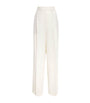Ivory Wool-Blend Wide-Leg Trousers