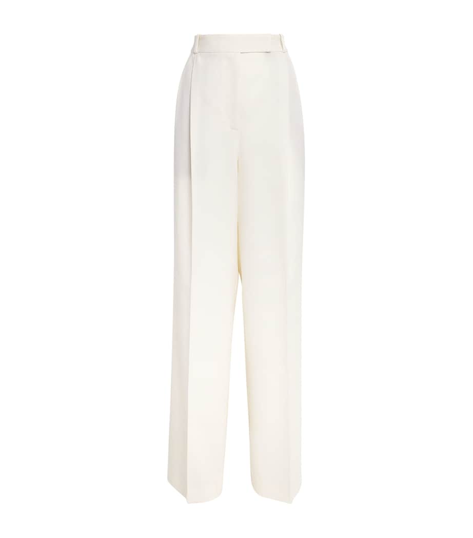 Ivory Wool-Blend Wide-Leg Trousers