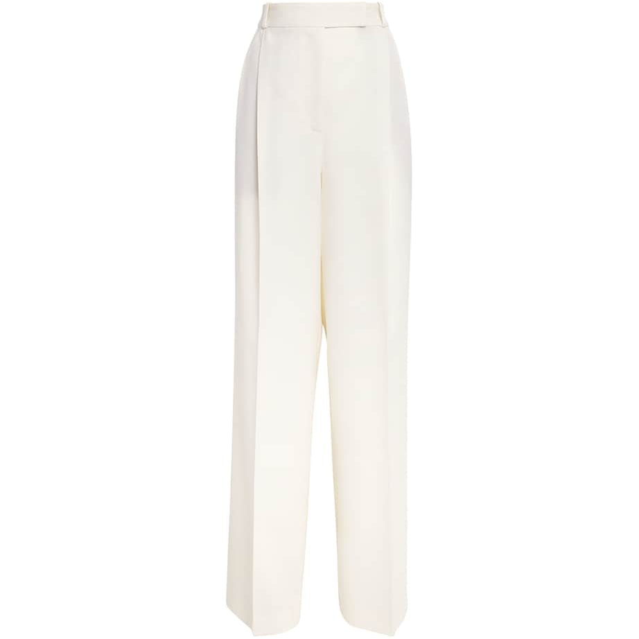 Ivory Wool-Blend Wide-Leg Trousers