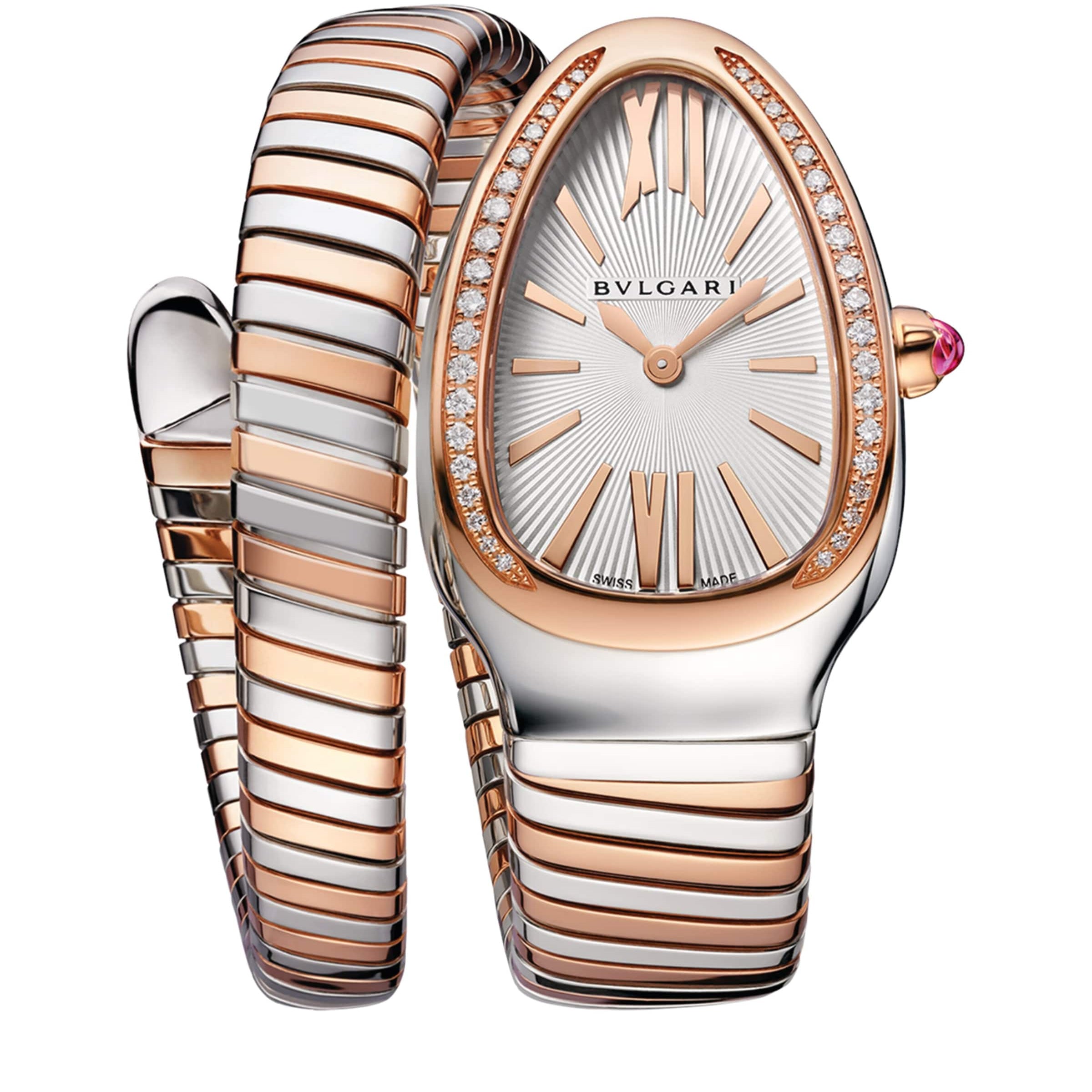 Rose Gold, Stainless Steel, Diamond and Rubellite Serpenti Tubogas Watch 35mm