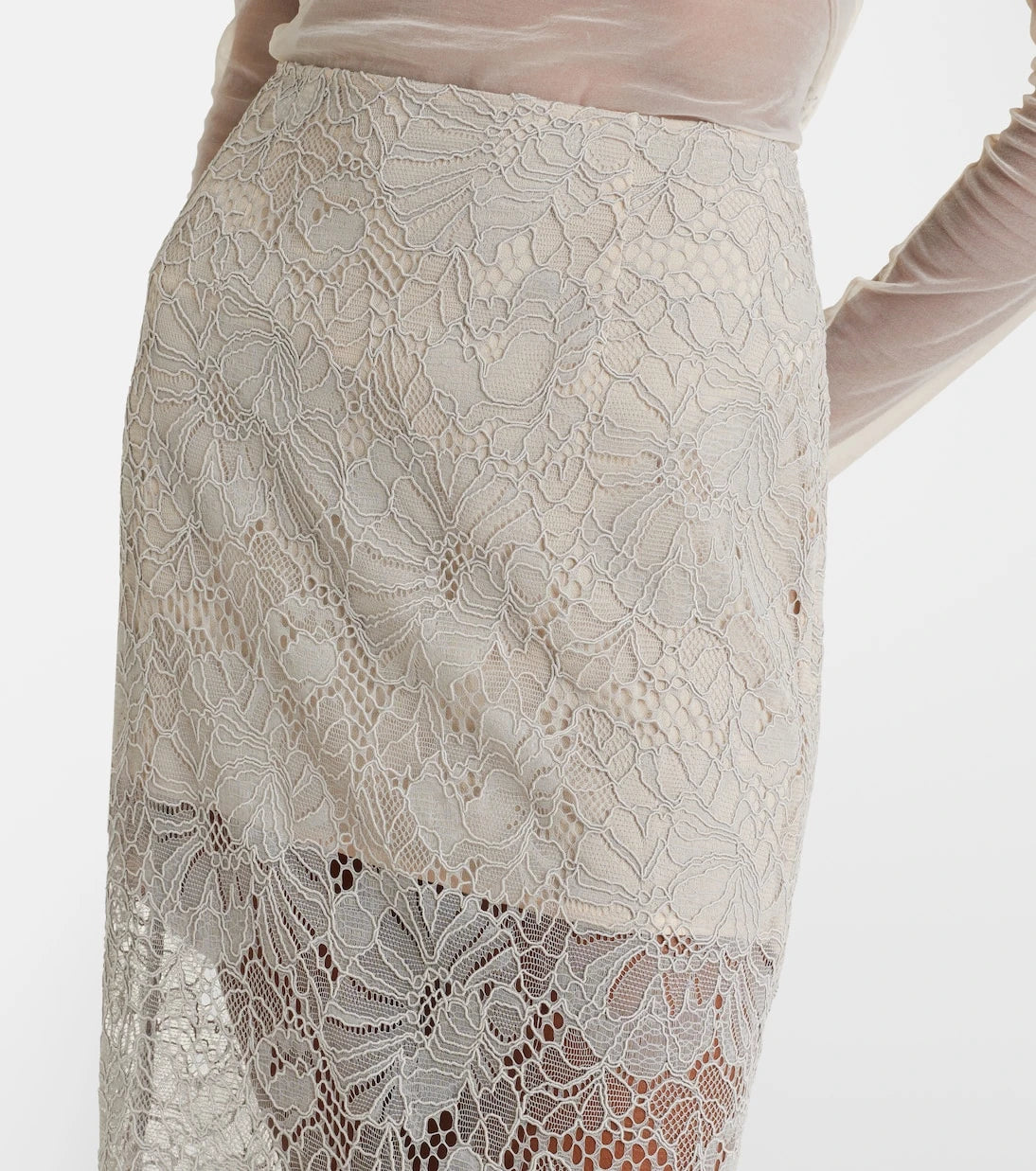 Rotate - Floral lace guipure pencil skirt